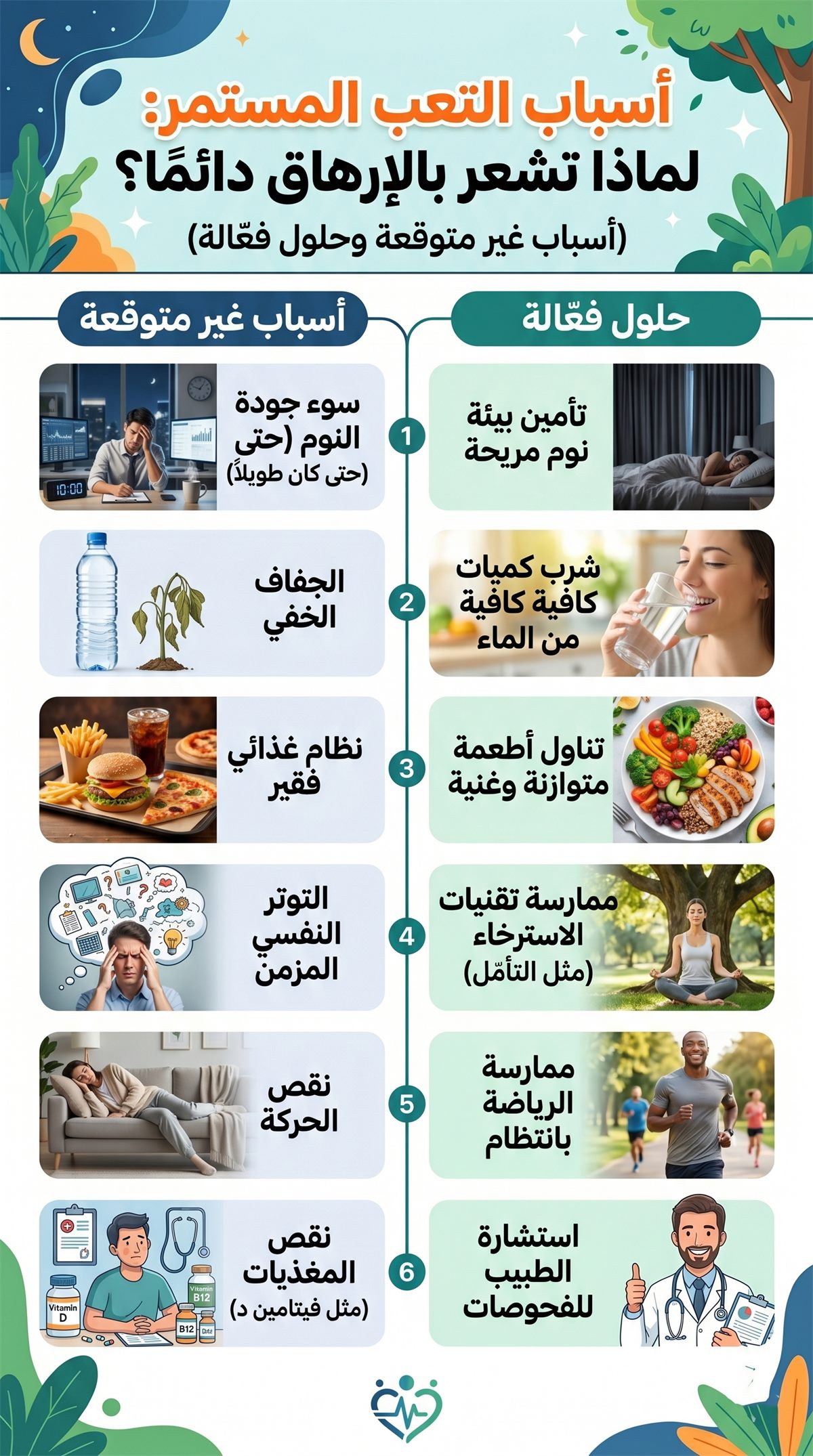 أسباب التعب المستمر: لماذا تشعر بالإرهاق دائمًا؟ (أسباب غير متوقعة وحلول فعّالة)