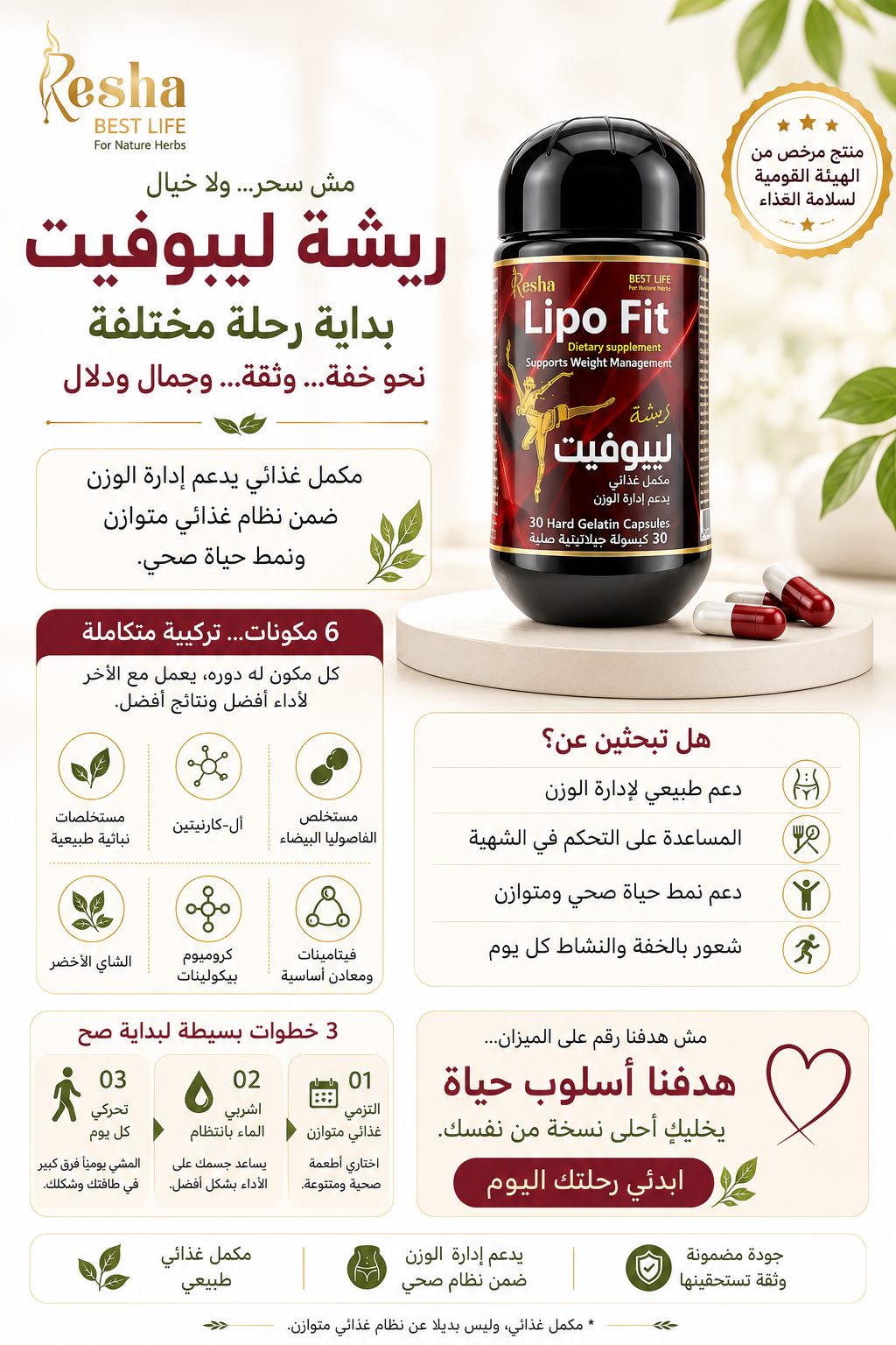 ريشة ليبوفيت | تركيبة متكاملة من 6 مكونات لدعم رحلة إدارة الوزن بأسلوب صحي