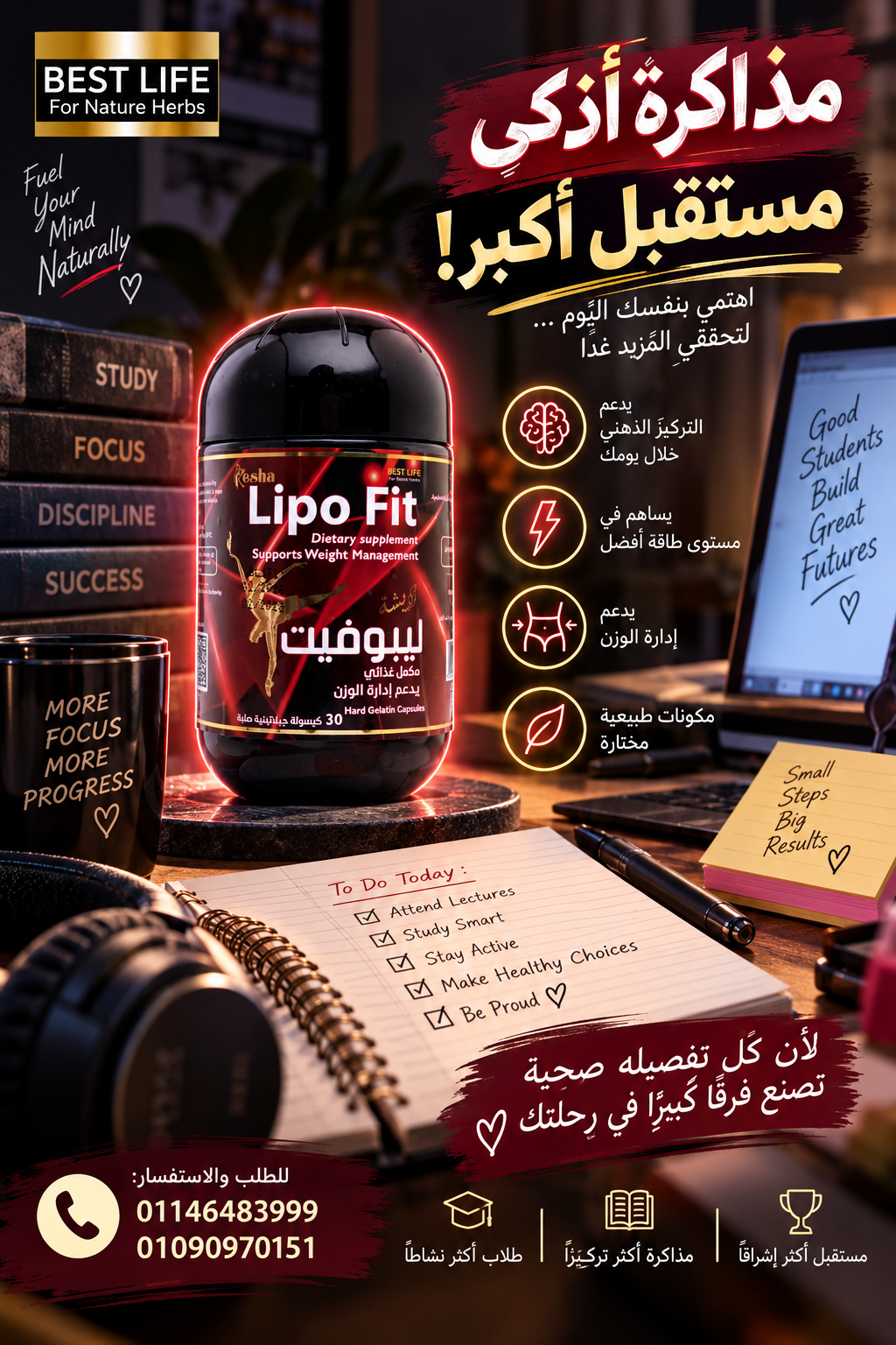 ريشة ليبوفيت مع موسم الدراسة : روتين متوازن لإدارة الوزن والطاقة والتركيز أثناء المذاكرة