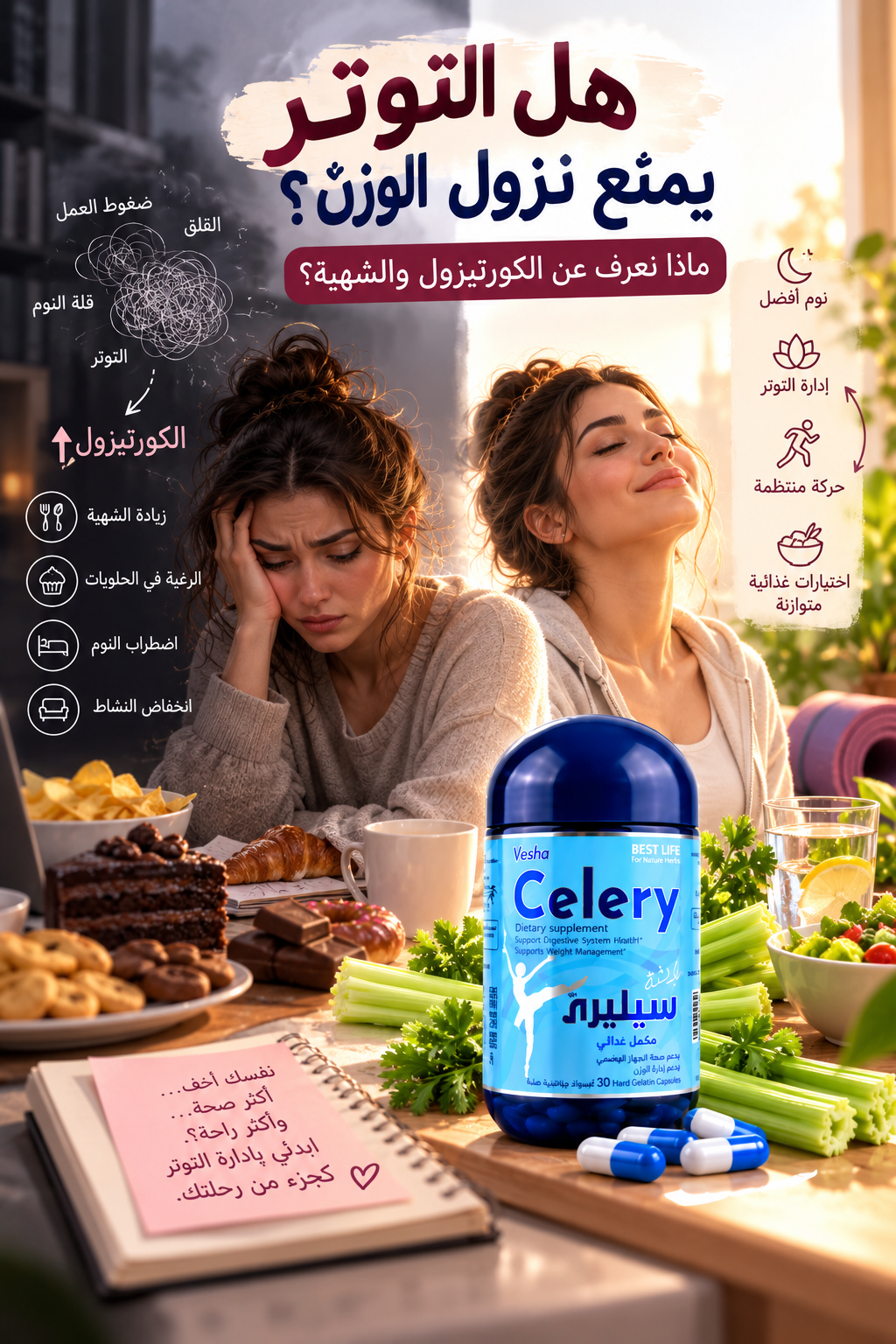 هل التوتر يمنع نزول الوزن؟ تأثير الكورتيزول على الشهية وخسارة الوزن