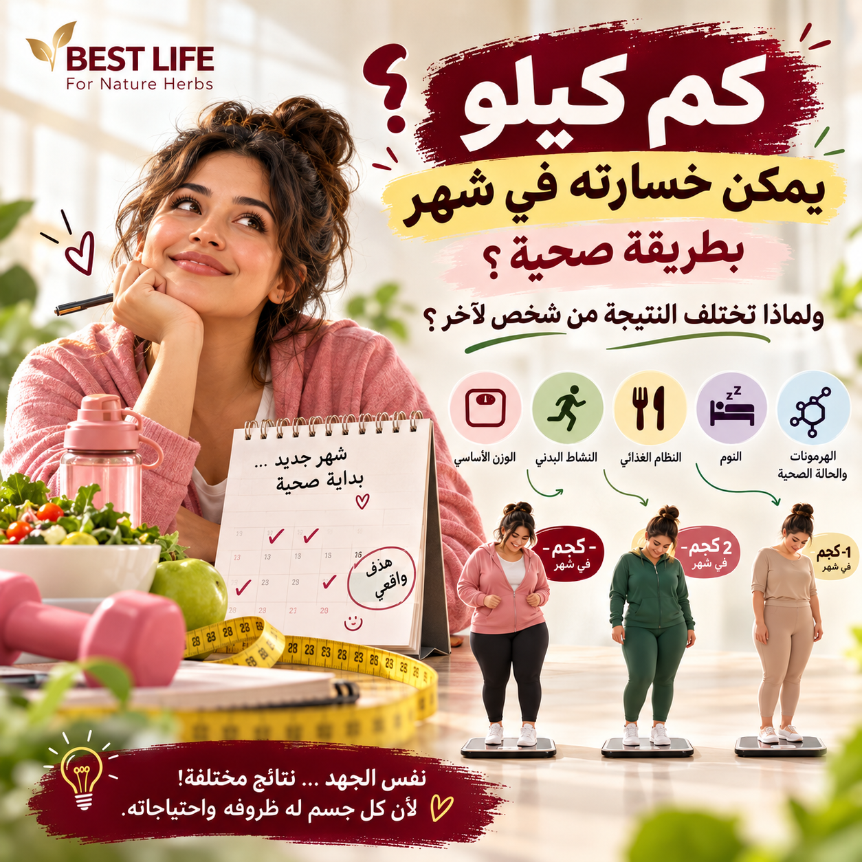كم كيلو يمكن خسارته في شهر بطريقة صحية؟ ولماذا تختلف النتيجة من شخص لآخر؟